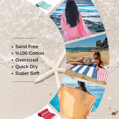 PARK & OZ Turkish Beach Towels – 6-Pack Oversized 100% Cotton Quick-Dry & Sand-Free Towels 72" x 40" – Ultra-Absorbent, Li...