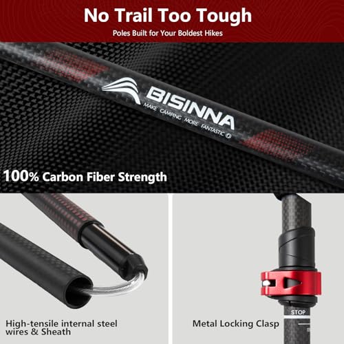 BISINNA Carbon Fiber Trekking Poles Collapsible Hiking Poles Lightweight Walking Sticks with Cork Handle Quick Lock for Wo...