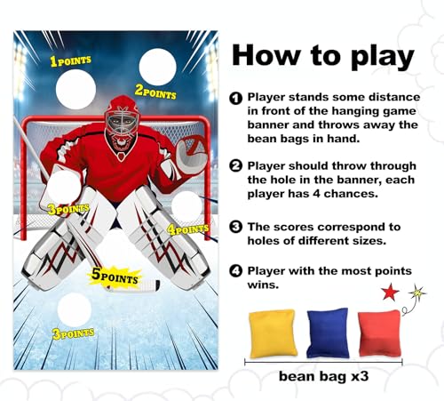 Ice Hockey Toss Games Decorations Banner Backdrop Background Hockey Theme Decor for Indoor Outdoor Hockey Fans Birthday Pa...