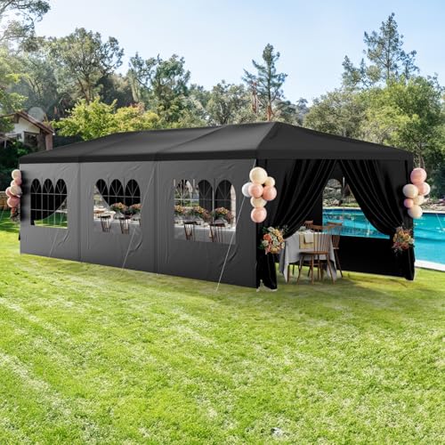10x30 Black Outdoor Party Tent with 8 Removable Sidewalls Tents for Parties Gazebo Canopy Event Tent for Wedding, Birthda...