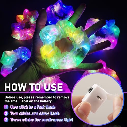 8 Pcs Light Up Mermaid Scrunchies, Glow Hair Scrunchy for Girl & Women, Multi Glow Modes, Glow in the Dark Accessories for...