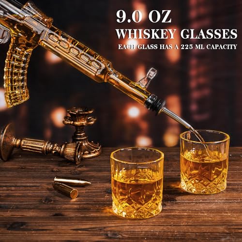 Whiskey Decanter AK47 Set with 2 Whiskey Glasses, Gifts for Men Dad Stocking Stuffers, Unique Christmas Anniversary Birthd...