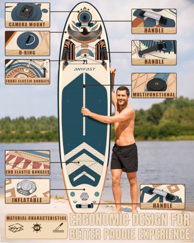 ANYFAST Inflatable Stand Up Paddle Boards - Extra Wide Fishing Paddleboard,Cool Design,Ultra Stable Standup SUP,5 Handles,...