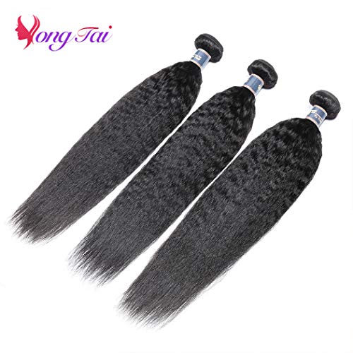 Brazilian Kinky Straight Human Hair - 3 Bundles Virgin Kinky Straight Hair 12 14 16 Inches 100% Unprocessed Kinky Straight Human Hair Extensions for Black Women 1B Color