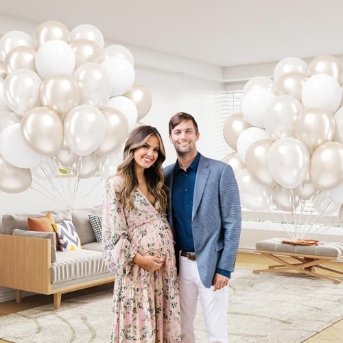60pcs Double Stuffed Pearl Balloons 12inch, Pearl White Balloons, White Latex Balloon for Wedding Bridal Baby Shower Birth...