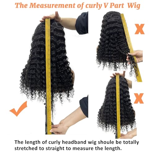 Burmese Curly Wig Human Hair V Part Wig 100% Real Human Hair Glueless With Drawstring Clip In Burmese Curly V part Wigs Upgrade U Part Wigs 220% Density 16 Inch Natural Black 1B Color