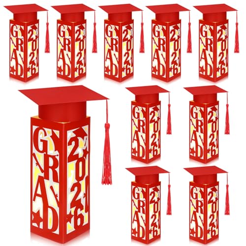 Tellingyou 9 Pcs Graduation Table Centerpieces Boxes 2026 Graduation Lantern Boxes with LED Light Small Cap Table Decorati...