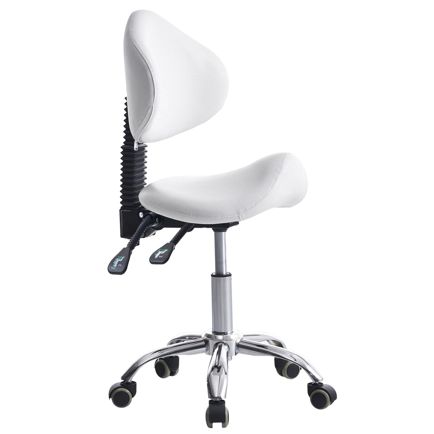 CAISHI Saddle Stool Chair Rolling with Back Esthetician Chair for Nail Tech Dental Tattoo Artist Eyelash Hairdresser Hairstylist Medical Shop Ergonomic Stool Adjustable Hydraulic White