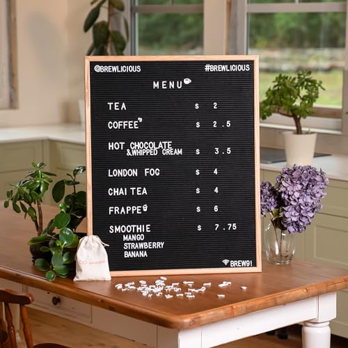 Large Black Felt Letter Board | 24"x30" Classy Dark Stained Wooden Frame with White Letters | Premium Changeable Sign Boar...