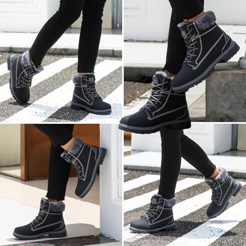 BKWHDAY Winter Boots for Women Snow Boots Waterproof Fur Lined Warm Hiking Boots Ladies Lace Up Walking Boots Anti-Slip Li...