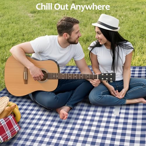 Zeproage Waterproof Picnic Blankets, 60" x 80" Picnic Mat Outdoor Portable Travel Camping Bordeaux Blue