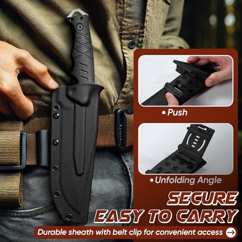 Purple Dragon Fixed Blade Knife with Kydex Sheath - D2 Steel Survival Knives for Camping, Bushcraft - Ergonomic G10 Handle...