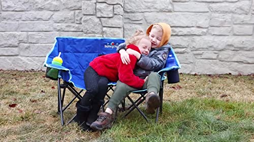 SUNNYFEEL Kids Folding Double Camping Chair, Portable Kids Camping Chairs 2 Seat Chair, Blue Padded Foldable Lawn Chairs w...