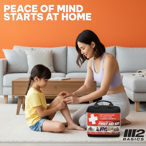 M2 BASICS Premium First Aid Kit, 300 Pieces, 40 Unique Items, All Purpose Kit for Home, Car, Business, Travel & Vehicle
