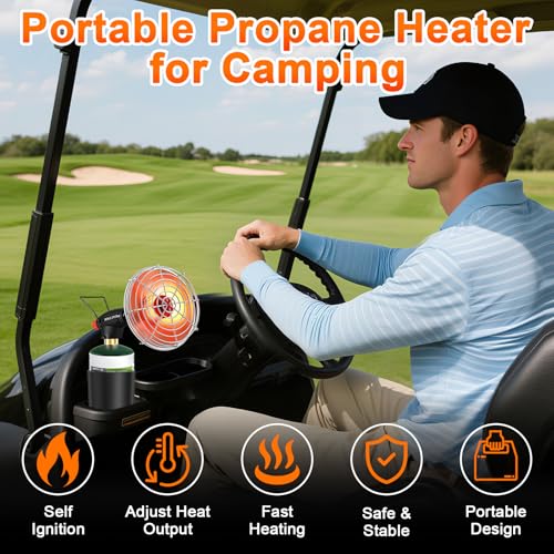 Golf Cart Heater, 2000℉ Portable Propane Heater with Golf Cart Cup Holder & Adjustable Flame, for EZGO, Yamaha, Club Car, ...