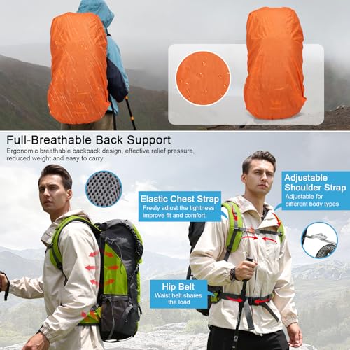 ShowyLive 70L Hiking Backpack - Lightweight Waterproof Travel Backpack for Men & Women, Foldable Daypack with Rain Cover f...