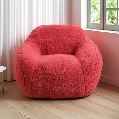 Bean Bag Chair Memory Foam Bean Bag Chairs for Adults Lazy Floor Sofa Bean Bag Couch with Armrests for Living Room Bedroom Adult Bean Bag Chair (Rose Red)