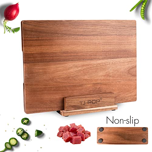 TJ POP Acacia Wood Cutting Board for Kitchen, Premium Wooden Chopping Board with Stand Organizer and Built-in Handle, 15.8...