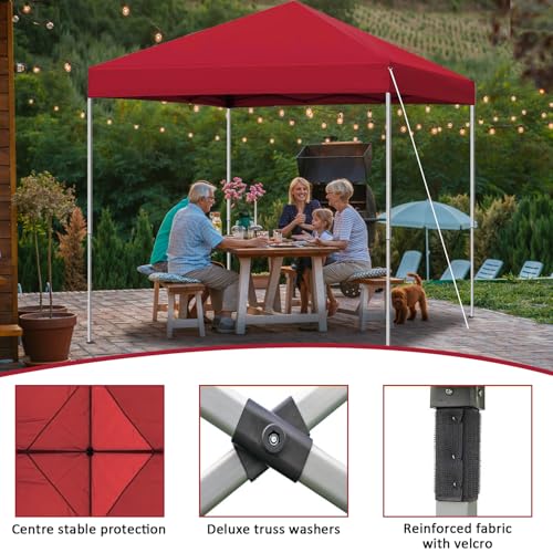 6x6 Pop Up Canopy Tent, Easy Setup Canopy for Outdoor Shades (Red) ﻿
