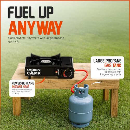 Portable Camping Stove with Plastic Suitcase 3000W Dual Fuel Compatable with Butane or Propane Fuel Tanks, Automatic Ignit...