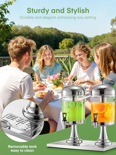 Drink Dispensers for Parties, 4.4 Gallon Beverage Dispenser with Stand & Ice Core, Stainless Steel Beverage Dispenser, Com...