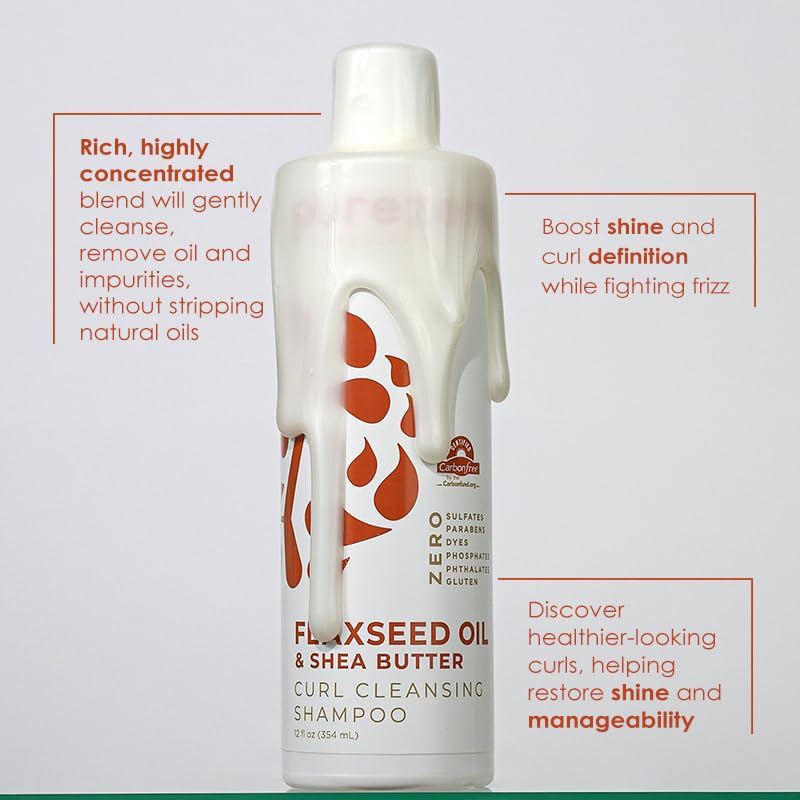 Purezero Flaxseed Oil & Shea Butter Shampoo and Conditioner Set - Curl Care - For Curly Hair Detangle & Defrizz - Zero Sulfates/