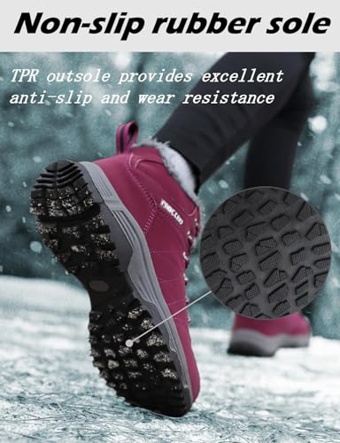 HANABIRA Women Waterproof Winter Ankle Snow Boots Non-Slip Hiking Boots with Warm Fur Lined Winter Walking Boots Sneakers ...