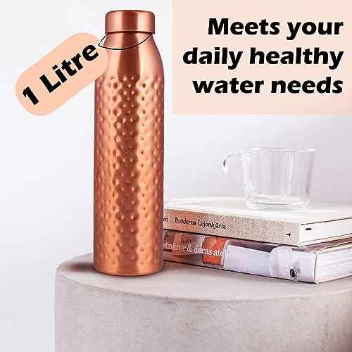 NORMAN JR, Copper Water Bottle 1L - Gift Box of 3, Plain 2, Hammered 1, an Ayurvedic vessel made of pure copper - helps you drink more water with many health benefits