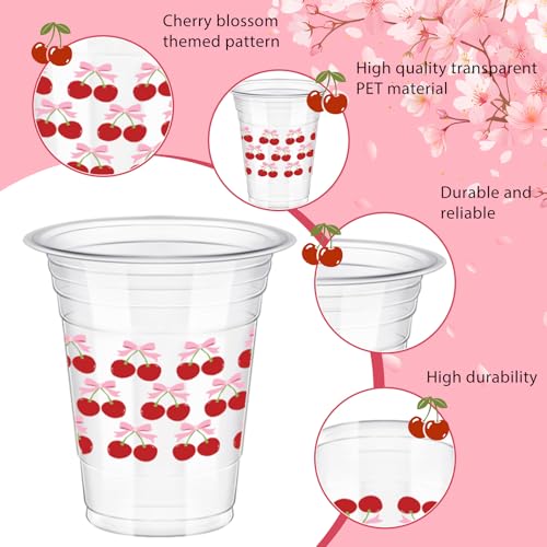 Yoiemivy 100 Pcs Cherry Disposable Plastic Cups with Straws 16 oz Cute Cherry Beverage Drinking Cups for Holiday Party Fav...