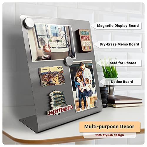 Large Magnetic Bulletin Board for Tabletops – Dry Erase Memo Board with Stand – Metal Easel for Magnet Display – 12x10 Inc...