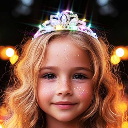 DRESBE Light Up Crystal Crowns LED Rhinestone Tiara Headband Glow Party Princess Hair Accessories for Women and Girls (Sil...