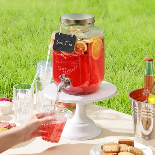 1 Gallon Drink Dispenser with Spigot 18/8 Stainless Steel – Airtight & Leakproof Glass Sun Tea Jar with Anti-Rust Lids, Be...