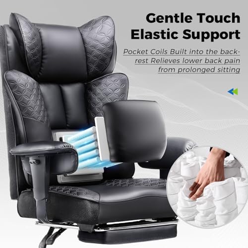 GTRACING Big and Tall Office Chair 400LBS Wide Ergonomic Gaming Chair with Deluxe Embossing Designed Leather with Foot Res...