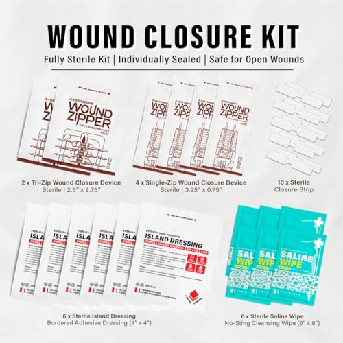 EVERLIT CARE Wound Closure Kit | 28 Pcs All-in-One First Aid with Suture-Free, Stitchless Zip Devices, Butterfly Bandages,...