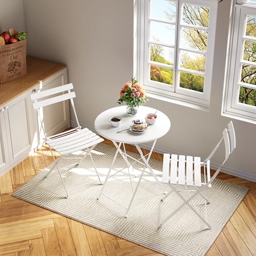 3-Piece Outdoor Folding Table and Chairs, Weather Resistant Conversation Sets of 2, Space Saving Patio Furniture for Backy...