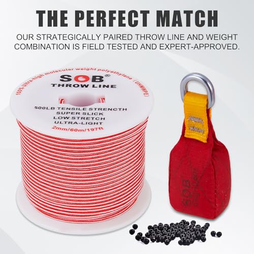 SOB Arborist Throw Line Kit with Slick Rope 197FT, Throw Weight, Reflective Storage Bag, Suit for Tree Cutting,Camping, Tr...