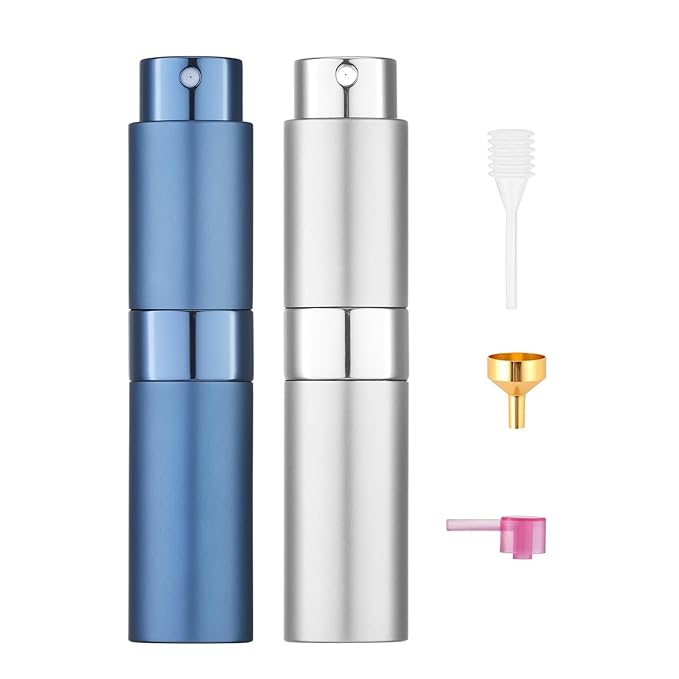 Tekson 8ml Travel Perfume Atomizer Refillable, Mini Cologne Spray Bottle Empty, Small Aftershave Portable Sprayer for Liquid Dispenser (Sliver&Blue)
