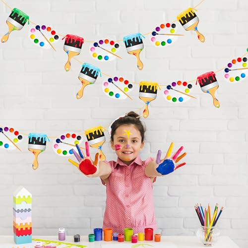 Art Painting Party Banner Decorations 3Pcs Paint Brush and Palette Design Banners for Art Paint Birthday Party Artist Baby...