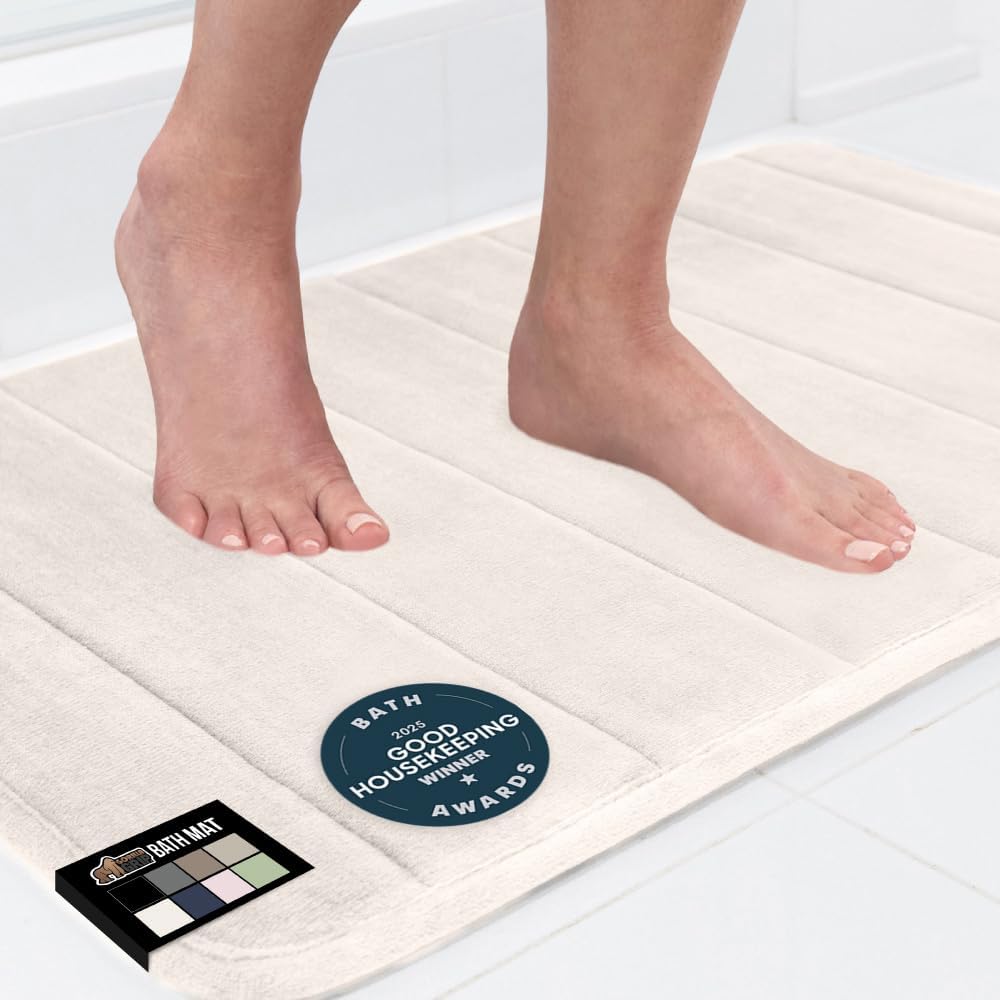 GORILLA GRIP Memory Foam Bath Mat, Soft Absorbent US Designed Bathroom Rug, Gripping Dots Machine Washable Bathmat, Cushioned Floor Mats, Shower Sink Rugs Room Décor Accessories, 36x24 Cream