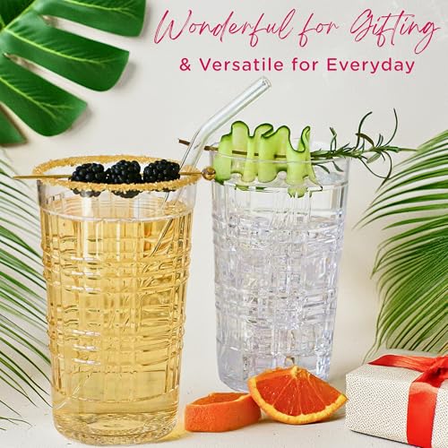 Kate Aspen Clear Plaid Acrylic Glasses Drinkware, Plastic Drinking Glasses Set of 8, 22 oz, Tumblers & Water Glasses Dishw...