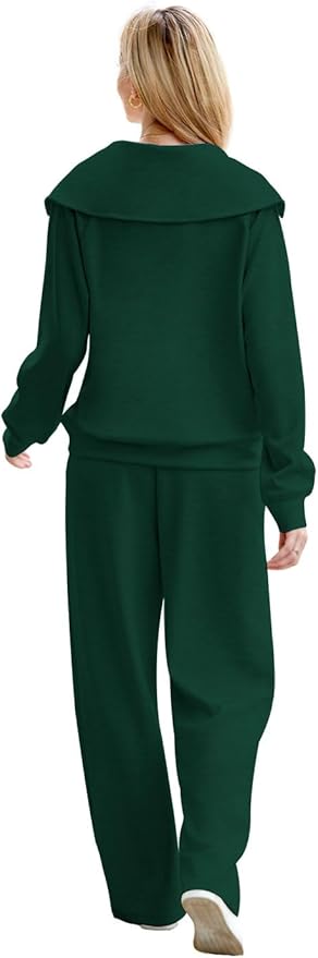 XIEERDUO Lounge Sets For Women 2025 Half Zip Sweatshirt And Wide Leg Sweatpant 2 Piece Outfits Sweatsuit Tracksuit