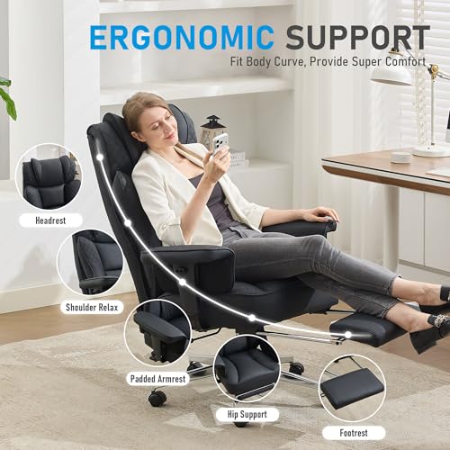 OwgeinSet Big and Tall Office Chair, Ergonomic Leather Reclining Chair with Footrest, High-Back Comfy Executive Computer D...