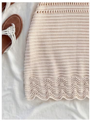 GORGLITTER Women's Crochet Halter Mini Dress Sundress Bow Tie Backless Bodycon Knit Dresses Summer Vacation Beach Outfits