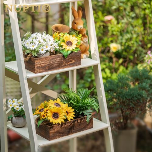 NUPTIO Wooden Box Centerpiece for Table: 2 Pcs 11.8" Long Wood Rectangle Planters - Farmhouse Flower Vase for Fall Wedding...