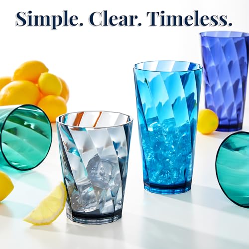 US Acrylic Optix Plastic Reusable Drinking Glasses (Set of 16) 14oz Rocks & 20oz Water Cups in Coastal Colors | BPA-Free T...