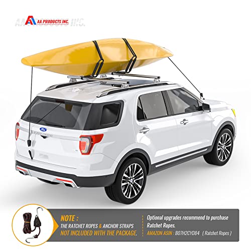 AA-Racks J-Bar Rack Roof Top Mount with 16 Ft Ratchet Lashing Straps, Folding Carrier for Your Canoe, SUP and Kayaks on SU...