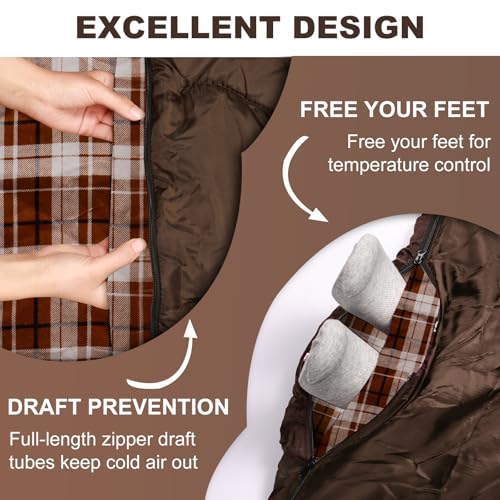 ETGLCOZY 2 Person Double Sleeping Bag for Adults-XL Queen Size Lightweight Compact Thermolock Draft Tube Flannel Liner Mac...