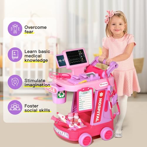 Phobby Doctor Kit for Toddlers Aged 3 4 5, Medical Pretend Play Set for Kids with Bag and Costume, Doctor Cart Toy for Gir...