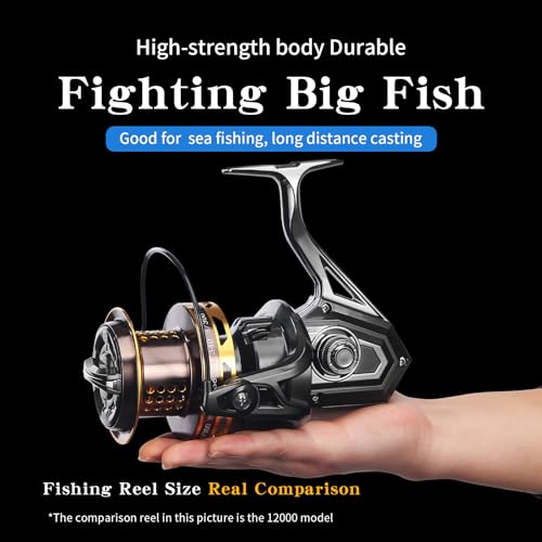 Big Game Surf Spinning Fishing Reel 8000/12000,20KG Drag Power Backlash-Free Bearings,Metal Reel Seat,Zinc Alloy Gear for ...