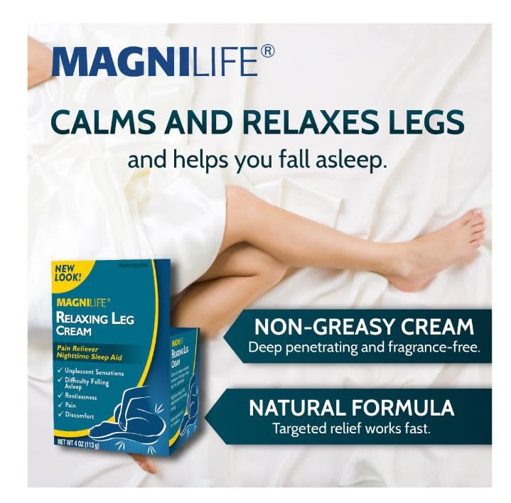 MagniLife Relaxing Leg Cream, Restless Legs, Naturally Soothe Cramping, Discomfort, and Tossing with Lavender and Magnesium (2 Pack-4oz Jars)